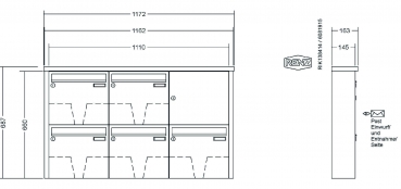 RENZ Briefkastenanlage Aufputz, Tetro, Edelstahl V4A, Kastenformat 370x330x145mm, 5-teilig